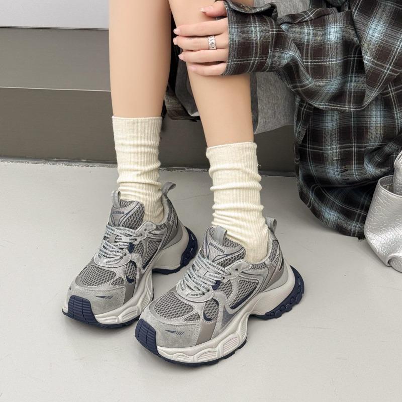 Thick-soled heightening dad shoes women's spring new silver breathable versatile lightweight sports and leisure shoes