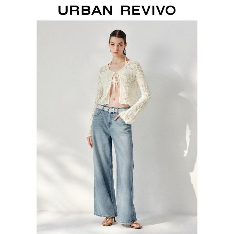 UR2026 Women s Summer Washed Straight-Leg Belted Denim Jeans 26
