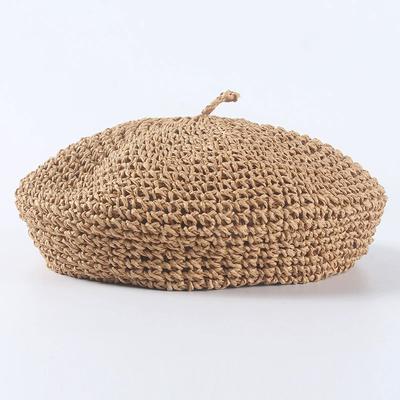 Handmade Retro-Style Straw Beret Breathable Artist Hat Korean-Style Straw Hat Women'S Summer Beret Pumpkin Hat