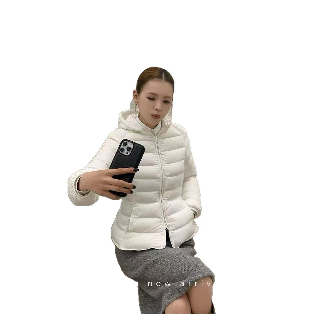 Women's winter new fashion versatile ribs down jacket light and thin hooded down cardigan warm jacket