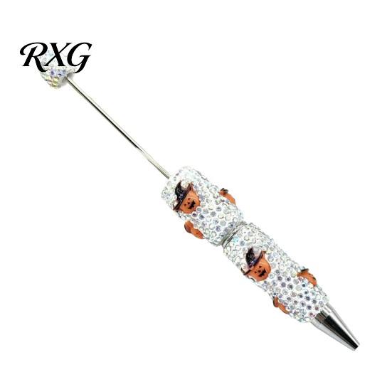 Sparkly Rhinestone Pen Beadable Pen, Glitter Plastic Beaded Halloween Pumpkin Ghost Skull Office Supplies Gel Ink for DIY Craft Making, School Set