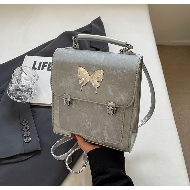Schoolbag French Backpack Women's Backpack 1011 New Fashion Solid Color Textured School Bag Student Handbag Travel Commuter
