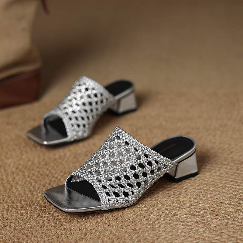 

Krazing Pot Gladiator Straw Weaving Mules Summer Size 42 Gold Color Chunky Heels Women Women Peep Toe Sandals 42 срібний