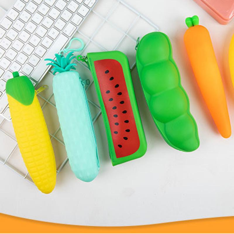 1 Pieces Cute Cartoon Kawaii Vegetables Portable Silicon Pen Pencil Bag Pocket School Stationary
