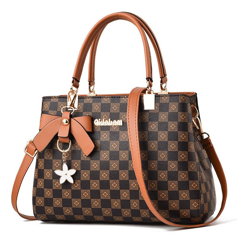 Butterfly Bow Handbag 2023 New Retro Plaid Middle-aged Women's Bag Color-blocking Shoulder Bag Charming