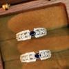 New Sapphire Ring Full Diamond Set Zircon Ring Elegant Light Luxury Fashion Accessories for Women