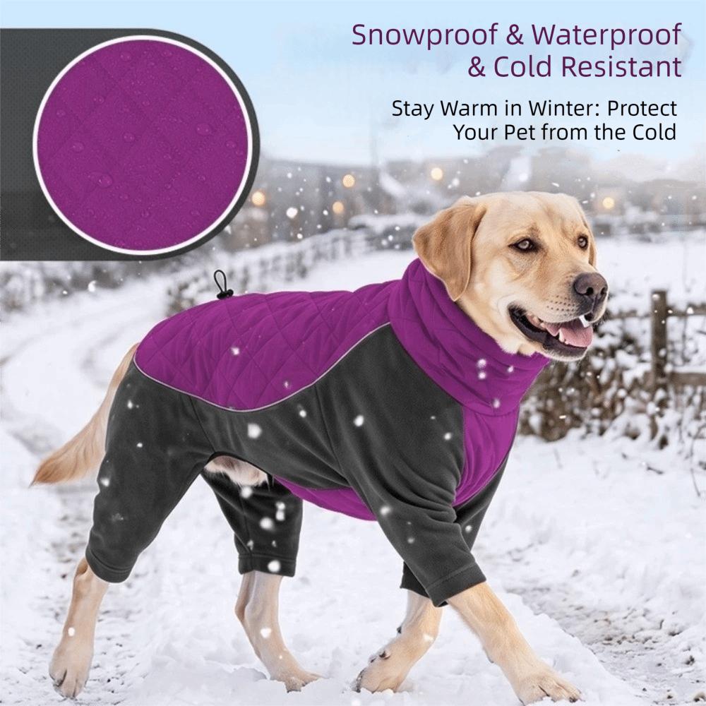 High Collar Fleece Dog Jumpsuit Windproof Dog Cotton Clothing Dog Warm Pajamas  Snowsuit