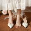 Fashion 2025 New White Pointy High Heels French Temperament Bride Bridesmaid Shoes Wedding Dress Pumps