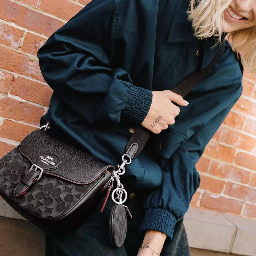 Coach Amelia 16 Snap Closure Multi-Functional Pocket Signature Denim And Soft Pebble Leather Crossbody Bag Small Women crossbody bag CQ187-SVBK