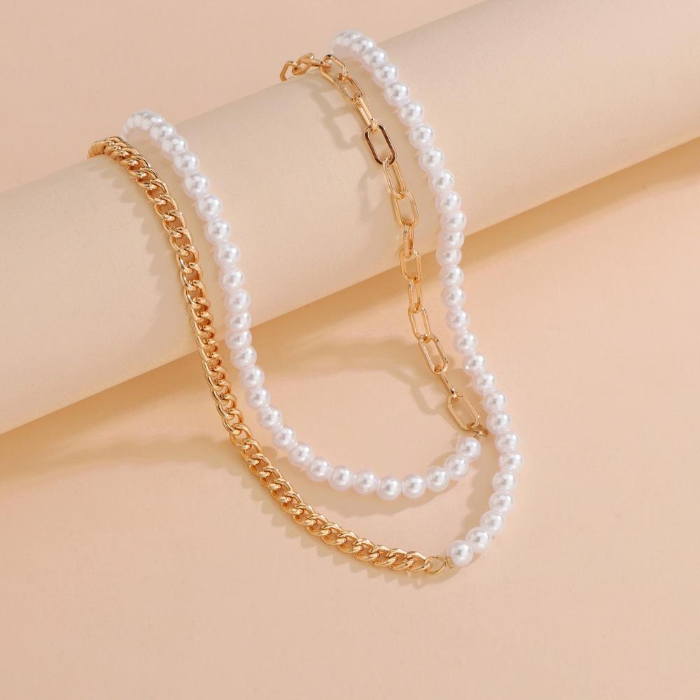 Personalized pearl splicing chain double-layer women's personalized neck chain
