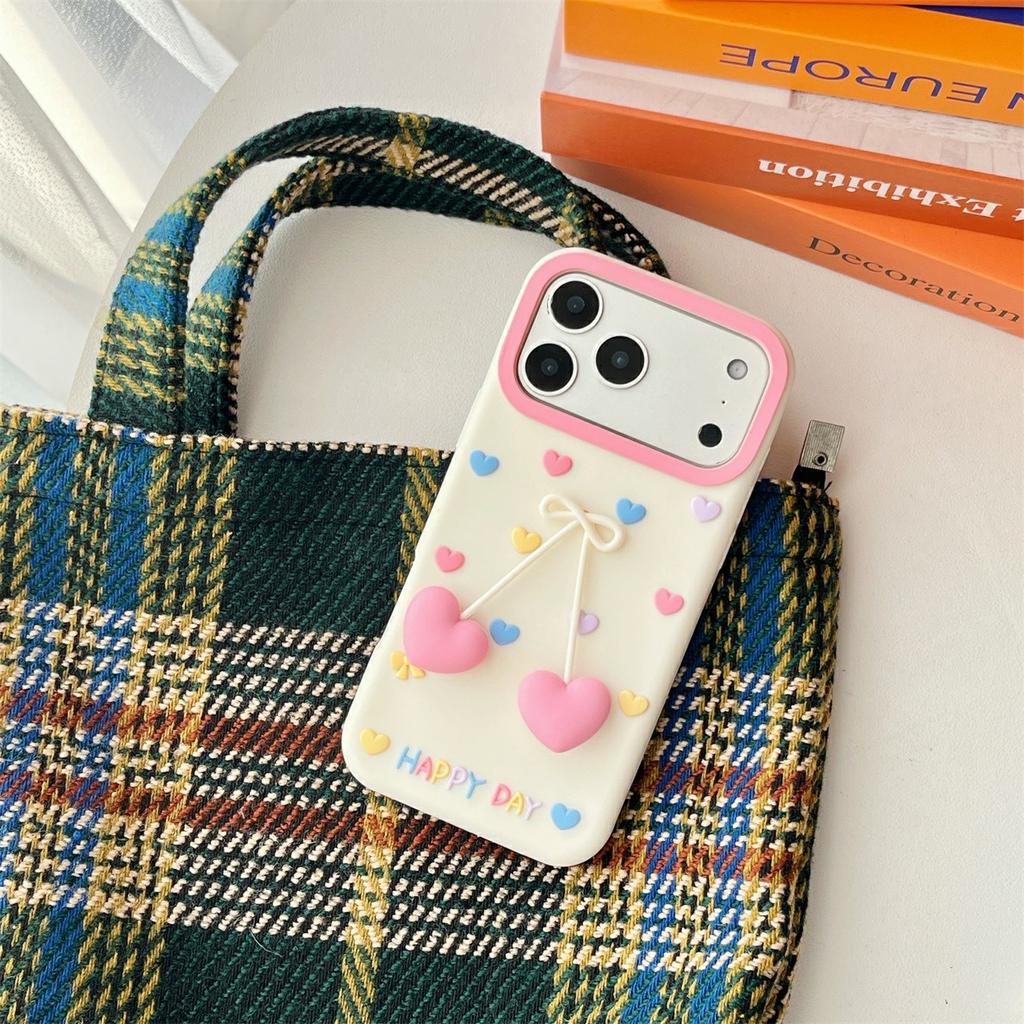 For iPhone 17 Pro Max Silicone Case Cute Heart Shape Pendant Shockproof Phone Back Cover