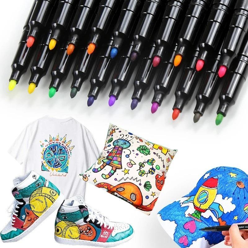 12 Colors Fabric Markers Permanent Fabric Paint Markers Pen Assorted Colors, Marker for Clothes, Textile Markers for T Shirts