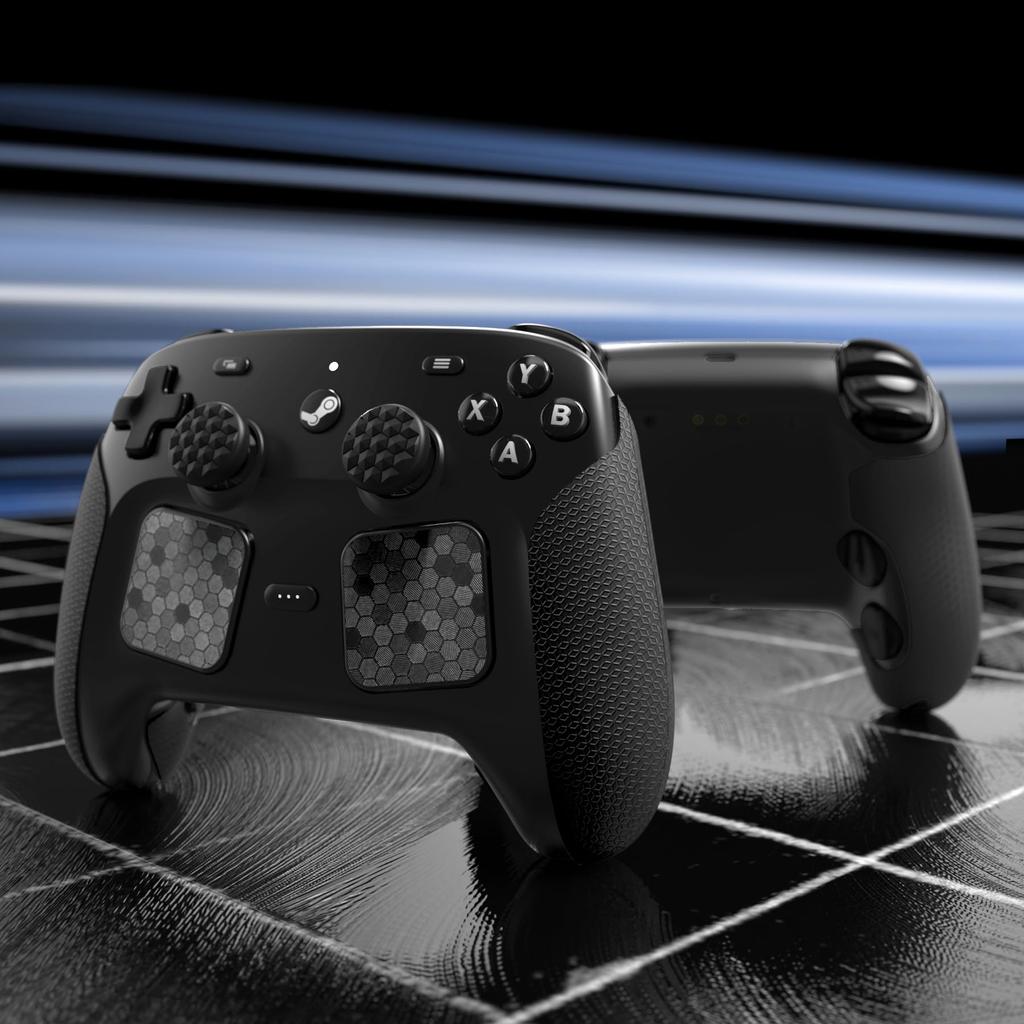 PlayVital Steam Controller 2 Compatible Grip Sticker Hexagonal Diamond Black Set, Pattern,