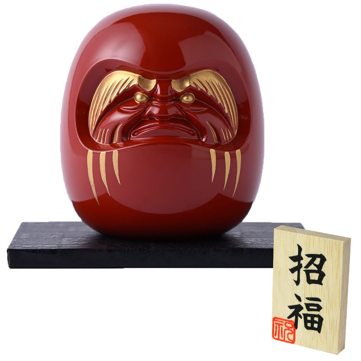 Traditional Craftsmanship Lucky Charm from Daruma Doll Red Daruma Original Lucky Charm with Wooden Tag Takaoka Copperware Ornament Makie Daruma Doll