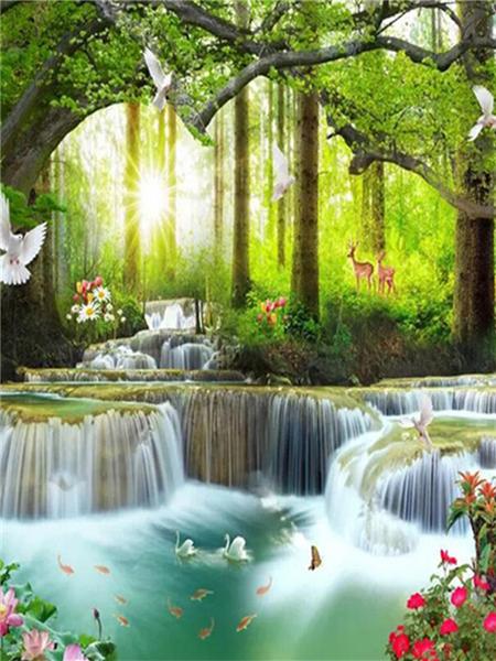 Square/round Diamond Painting Mosaic Waterfall Scenery Home Decor Diamond Embroidery Natural Mountain Landscape Picture