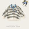 Boys' Color-Blocked Sweatshirt, Spring and Autumn Children's Clothing, Kids' Striped Polo Base Shirt, Baby Turn-Down Collar Long-Sleeve Casual Clothes