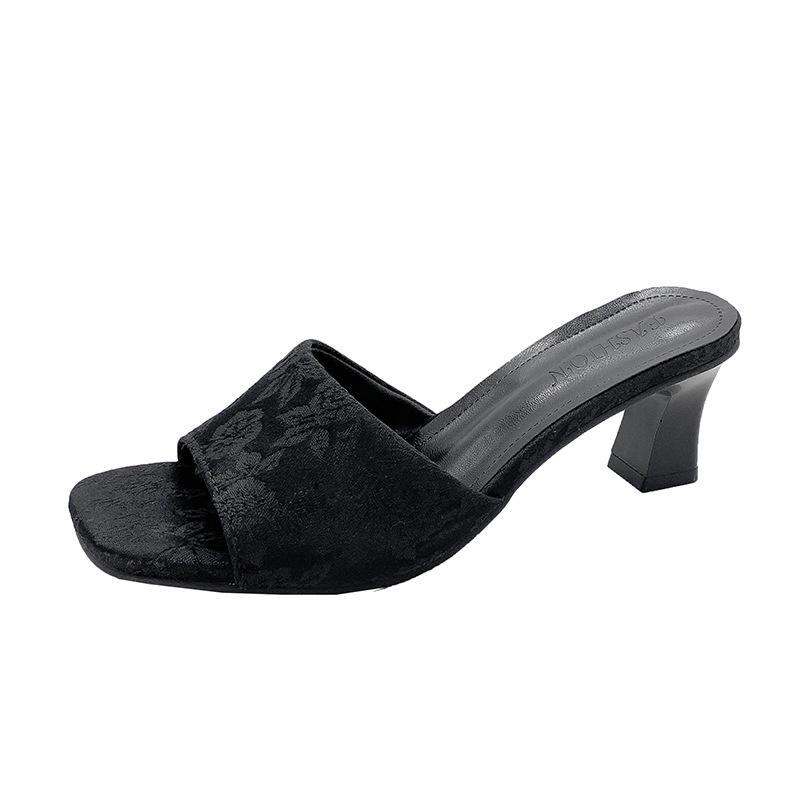 

Модные женские босоножки с принтом, повседневные босоножки на высоком каблуке с квадратным носком 35 чёрный