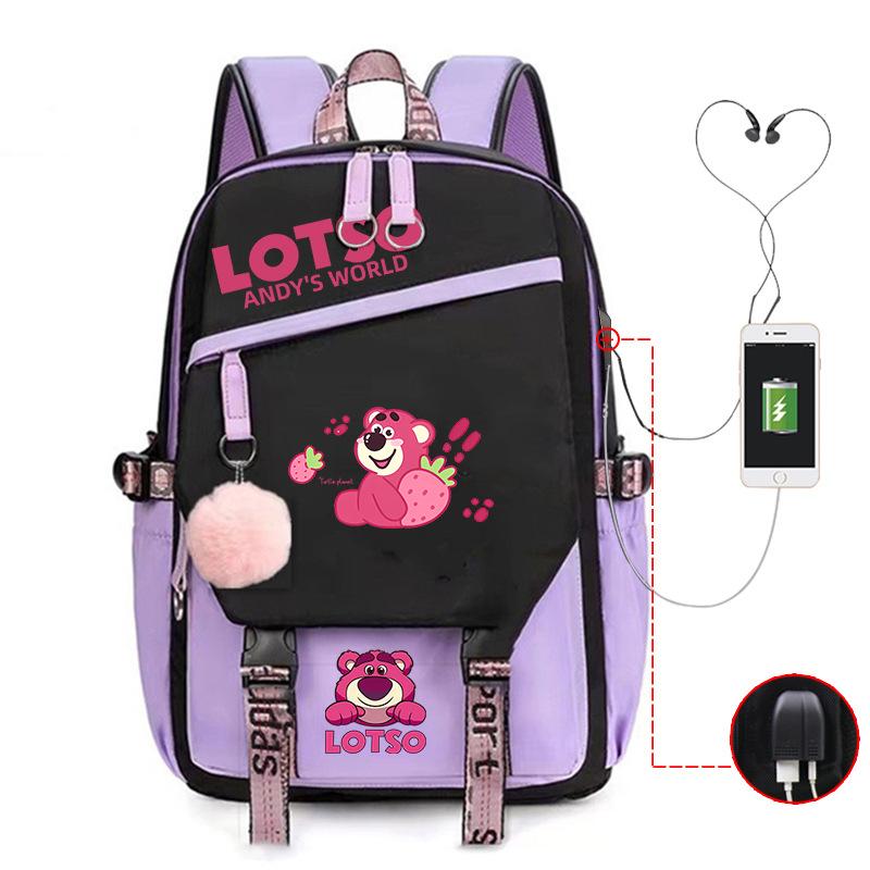 Strawberry Bear Lightweight Ridge Protection Student School Bag Usb Trend Reduction Backpack Campus Leisure