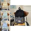 Casual Student Backpack With Dog Star Moon Desk Lamp Checkered Pattern For Girls Travel And School