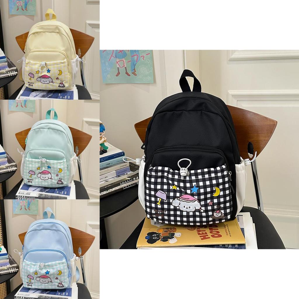 Casual Student Backpack With Dog Star Moon Desk Lamp Checkered Pattern For Girls Travel And School