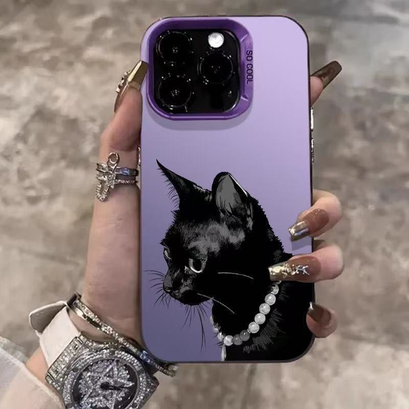 Die neue Halskette schwarze Katze ist geeignet für iPhone 17 Handyhülle Apple 15promax/14 Anti-Drop 13pro/12/16.
