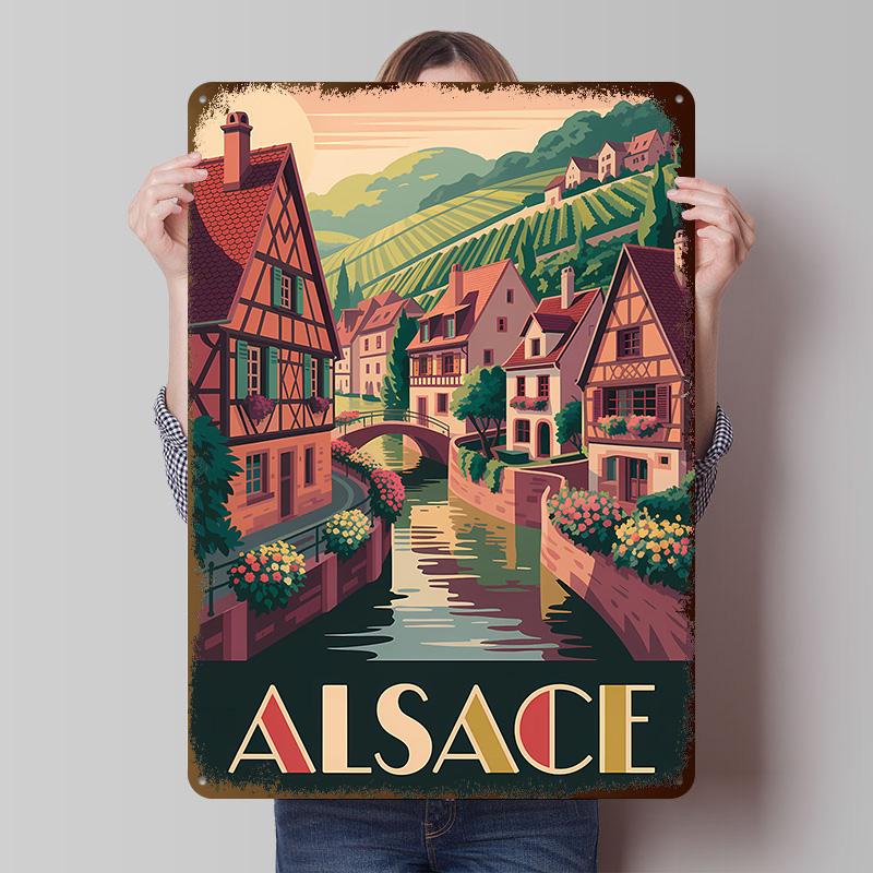 Alsace Village Printing Poster Customized Retro Wall Art Vintage Metal Signs for Room Coffee Bar Accessories Bedroom Decorations