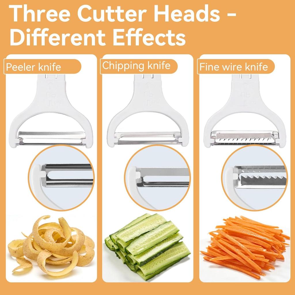 Peeler, Handheld Vegetable Peeler Set with 3 Interchangeable Blade Heads USB Rechargeable Veggie Fruit Peeler