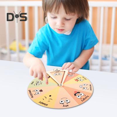 Kids Wooden Feelings Wheel Cartoon Expression Emotion Management Spinner Wheel Social Emotional Learning Toy Home Decoration Toddlers Boys Girls Gift