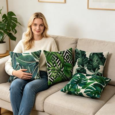Tropische Pflanzen Kissenbezug, 18x18 Zoll Monstera Blatt Zierkissenbezug, Waschbarer Zierkissenbezug für Wohnzimmer Sofa Couch Dekoration