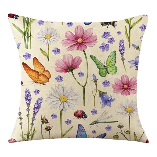 Floral Cushion Cover, 18x18 Inch Decorative Throw Pillow Cover with Hidden Zipper, Plant Insect Flower Patterns, Cushion Case for Sofa Car Home Decor