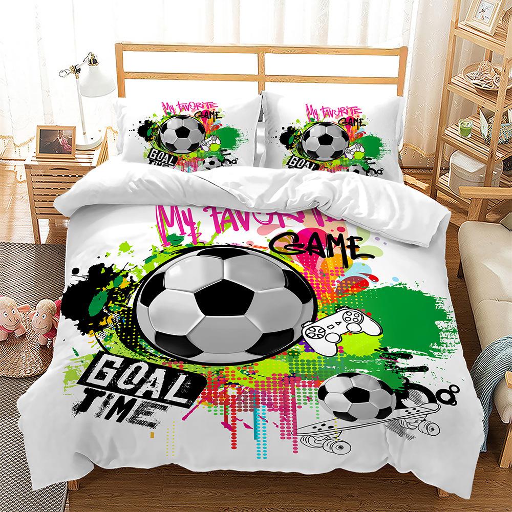 Basketball Football 3D Digital Printed Bed Kit Three Piece Quilt Cover