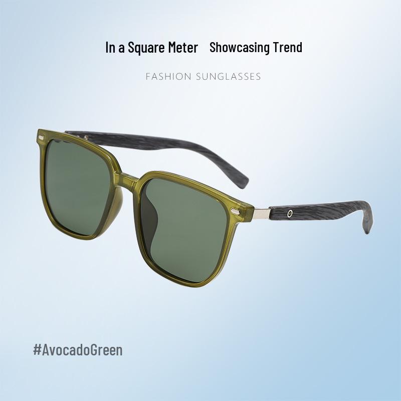 Avocado Green Polarized Women's Sunglasses with TR Frame & Wood Grain Legs - High-End Feel 2024