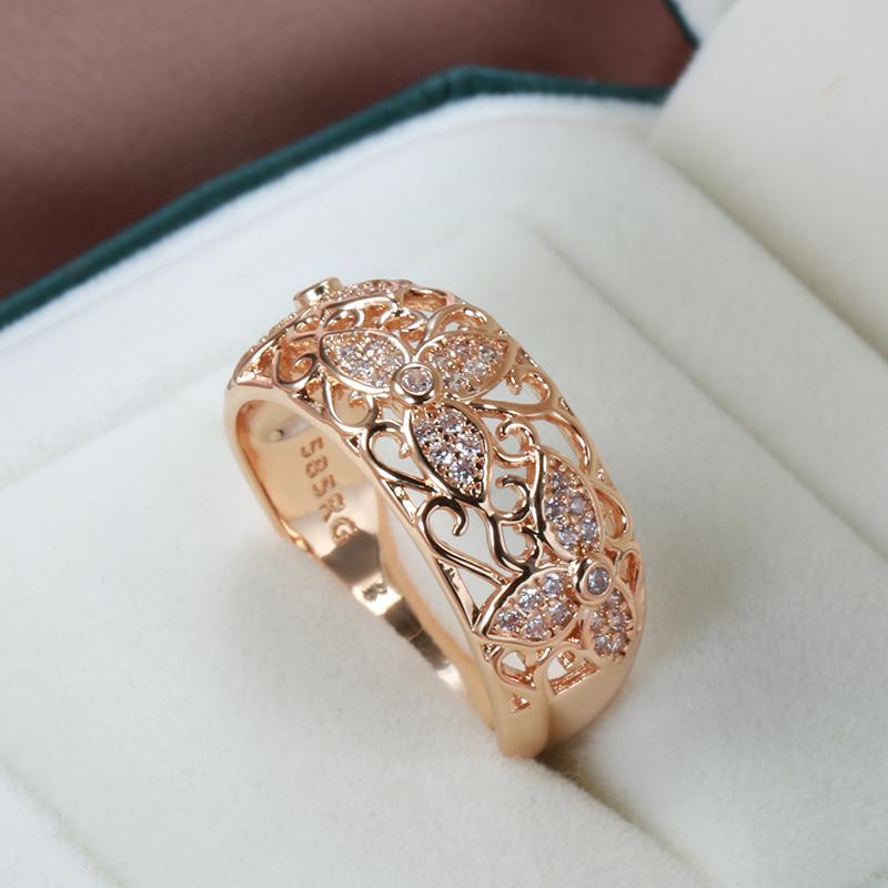 Nya Rose Gold Örhängen Ringar Set För Kvinnor Naturlig Zirkon Blomma Ring Vintage Brud Bröllop Smyckesset Partypresent