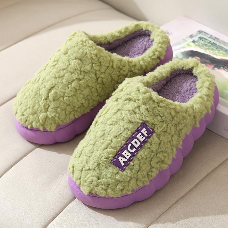 Cotton Slippers Women's Autumn New Wool Slippers Cotton Shoes Couple Velvet Warm Thick-soled Cotton Towed Slippers