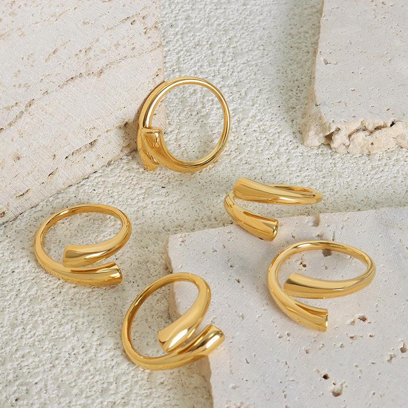 316L Stainless Steel Rings For Women 18k Gold Plated Waterproof Non Tarnish Simple Geometric Women's Opening Ring Woman Jewelry