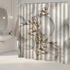 1Pc White And Grey Leaf Patterned Shower Curtain, Polyester Fabric, With Hooks, Suitable For Bathroom Dcor.