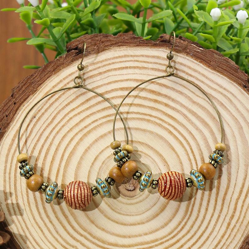 Bohemian Geometric Drop Women Earrings Ethnic Gypsy Wooden Beads Leaf Round Fringe Tassel Dangle Vintage Earrings Boho Jewelry
