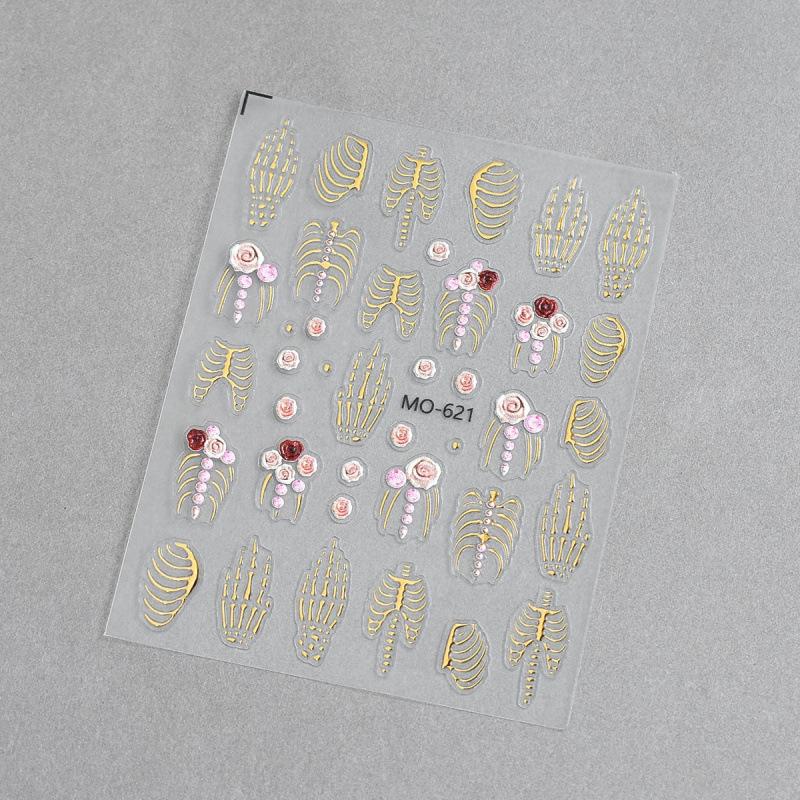 5D Halloween Christmas Nail Stickers Relief Skeleton Nail Decal Halloween Party Manicure Slider