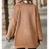 Mid Length Fleece Coat Women Single Breasted Plaid Warm Outerwear Lapel Winter