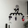Modern Black Cat Key Holder Wall Mounted Metal Hooks,Cute Shape for Hallway Bedroom Decor,Ideal Gift for Cat Lovers Iron Art