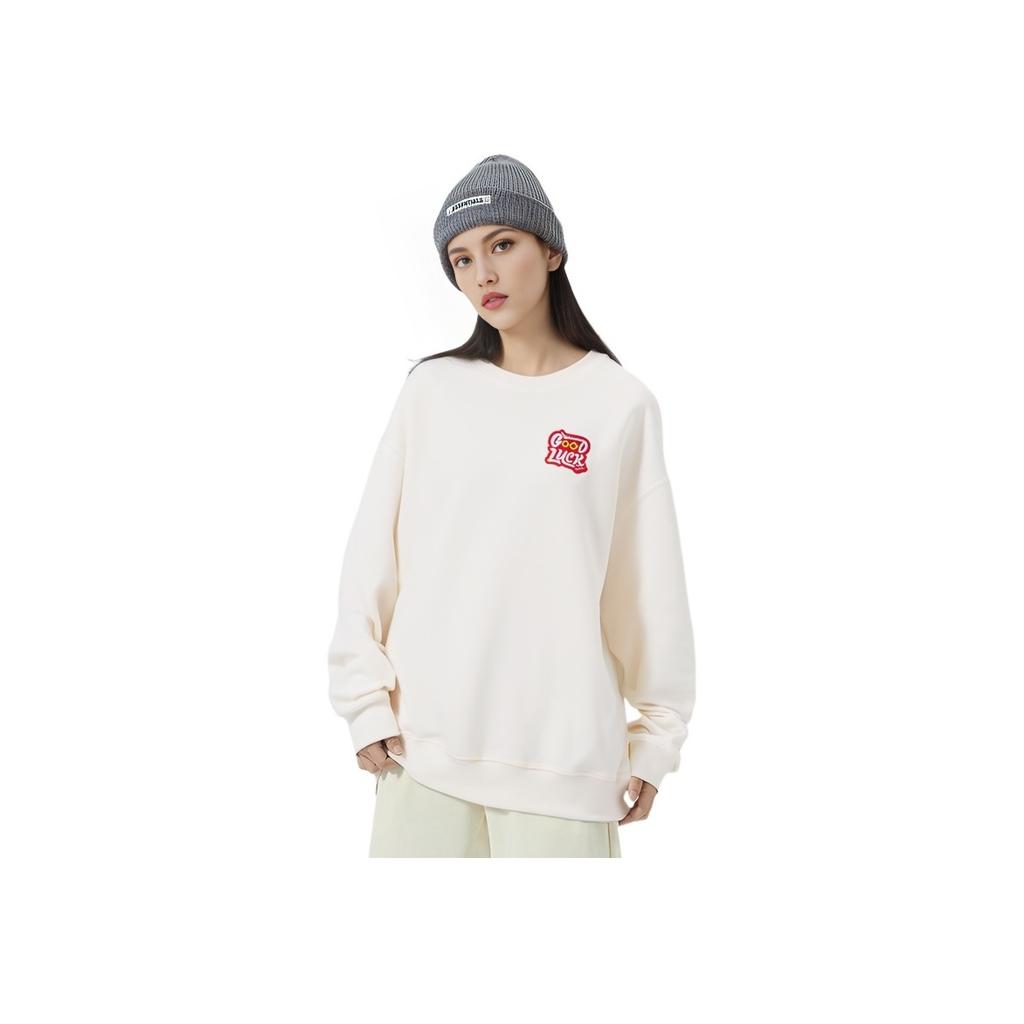 Anta Good Things Happen Letter Embroidery Round Neck Pullover Sweatshirt Women sweatshirt Corn-White 162418758-1