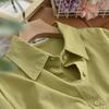 Green Button Down Shirt Classic Collar Single Pocket Loose Casual Fit Women's Daily Blouse