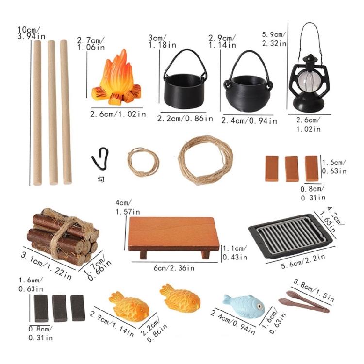 Miniatur Outdoor Camping Kochset Mit Realistischen Holzmaserungen Brennholz Und Kochutensilien Für Puppenhaus Szenen Dekorationen