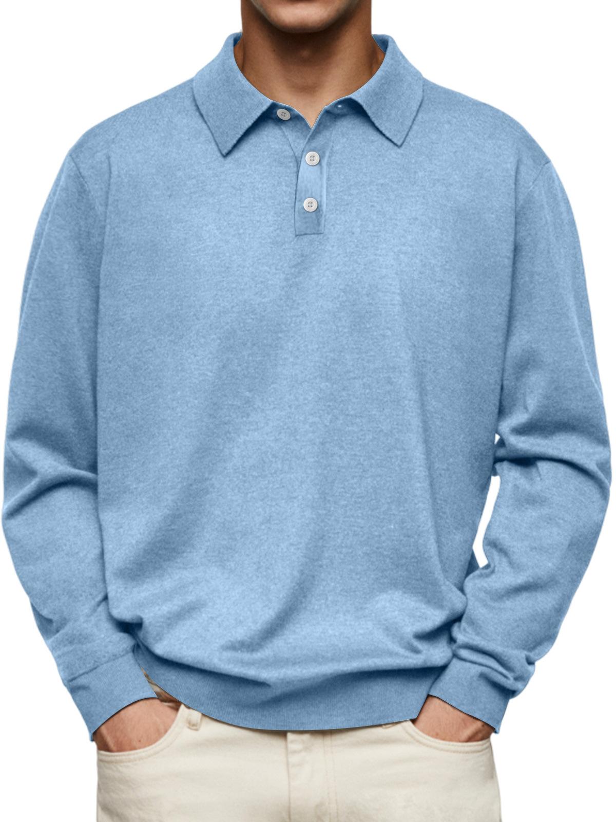 

Men s Long Sleeve Polo Shirt, Classic Collar with Button Placket, Casual Slim Fit, Multiple Colors S светло-синий