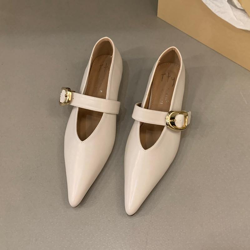 Fashion SUOJIALUN Women Flat Shoes Fashion Pointed Toe Shallow Slip On Ladies Dress Ballet Shoes Flat Heel Ladies Casual Mary Jane Shoes