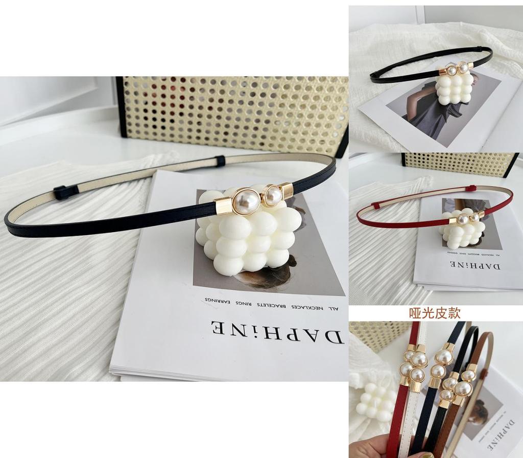 Fashionable Women's Matte Black Belt Adorned With Pearls Ideal For Dresses And Sweaters