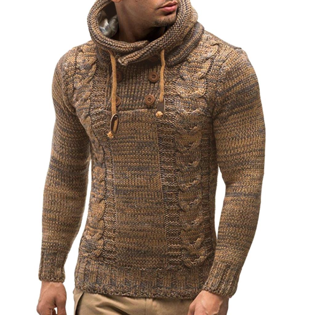European And American Men's Knitting Coat Autumn And Winter High Collar Hooded Sweater