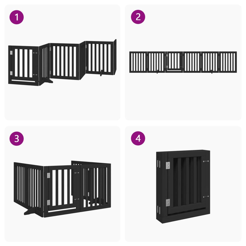Vidaxl Foldable Dog Gate, With Door, 6 Panels, Black, 300 Cm