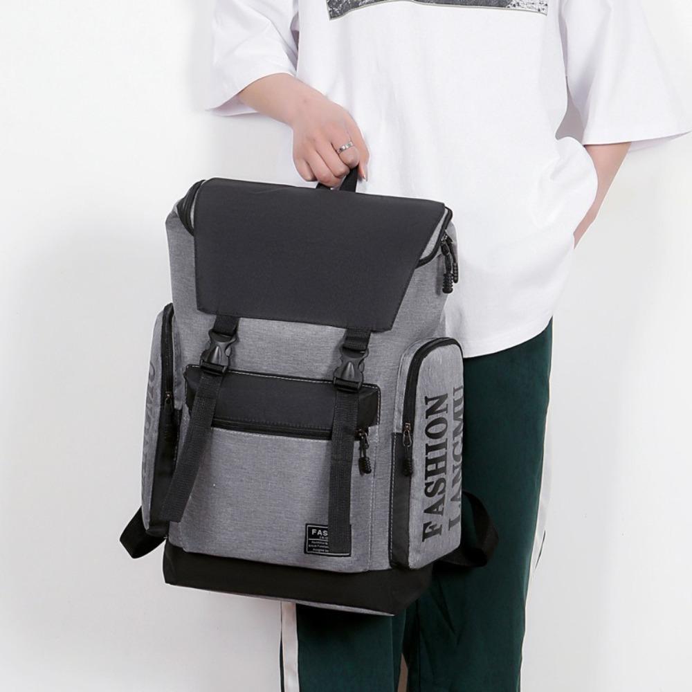 Multifunctional Men Backpack Letter Canvas Rucksack Simple Student Schoolbag Male