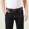 Korean Style Double Pin Buckle Leather Belt for Men - Genuine Cowhide Retro Youth Jeans Waist Belt